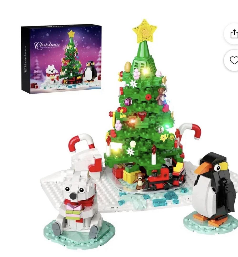 Penguin Snowman Santa Claus Christmas Tree Building Blocks Light Up
